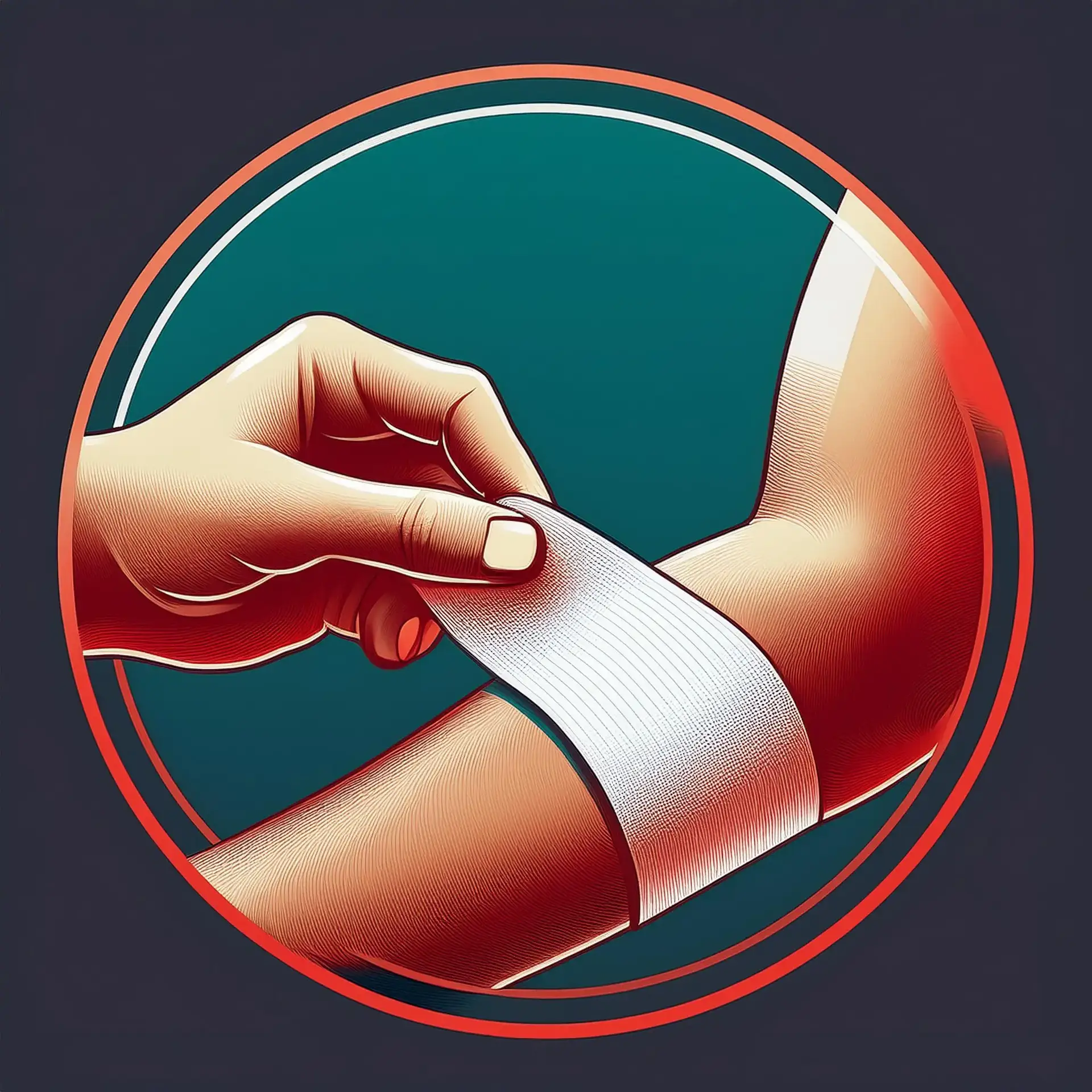 Eine Hand verbindet einen Unterarm. Das Bild befindet sich in einem Kreis.